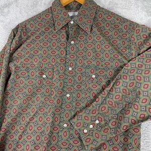 Wrangler‎ Rancher Western Shirt Mens Medium Paisley Geometric Pearl Snap